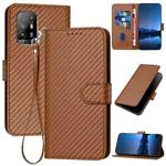 For OPPO A94 5G / F19 Pro+ YX0070 Carbon Fiber Buckle Leather Phone Case with Lanyard(Coffee)