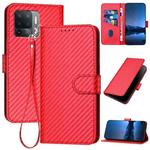 For OPPO A94 4G / F19 Pro YX0070 Carbon Fiber Buckle Leather Phone Case with Lanyard(Red)