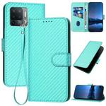 For OPPO A94 4G / F19 Pro YX0070 Carbon Fiber Buckle Leather Phone Case with Lanyard(Light Blue)