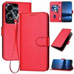 For OPPO A59 5G YX0070 Carbon Fiber Buckle Leather Phone Case with Lanyard(Red)