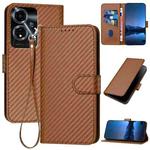 For OPPO A59 5G YX0070 Carbon Fiber Buckle Leather Phone Case with Lanyard(Coffee)