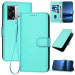 For OPPO A57 5G / A77 5G YX0070 Carbon Fiber Buckle Leather Phone Case with Lanyard(Light Blue)