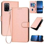 For OPPO A55 5G / A53s 5G YX0070 Carbon Fiber Buckle Leather Phone Case with Lanyard(Pink)