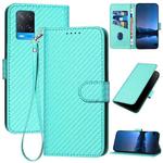 For OPPO A54 4G YX0070 Carbon Fiber Buckle Leather Phone Case with Lanyard(Light Blue)