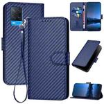 For OPPO A54 4G YX0070 Carbon Fiber Buckle Leather Phone Case with Lanyard(Royal Blue)