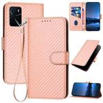 For OPPO A16 YX0070 Carbon Fiber Buckle Leather Phone Case with Lanyard(Pink)