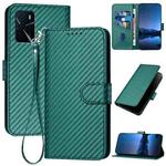 For OPPO A16 YX0070 Carbon Fiber Buckle Leather Phone Case with Lanyard(Dark Green)