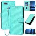 For OPPO A12 / A7 / A5s YX0070 Carbon Fiber Buckle Leather Phone Case with Lanyard(Light Blue)