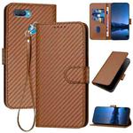 For OPPO A12 / A7 / A5s YX0070 Carbon Fiber Buckle Leather Phone Case with Lanyard(Coffee)