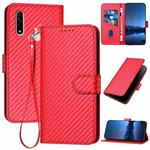 For OPPO A8 / A31 YX0070 Carbon Fiber Buckle Leather Phone Case with Lanyard(Red)