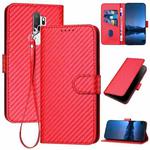 For OPPO A5 2020/A9 2020/A11x/A11 YX0070 Carbon Fiber Buckle Leather Phone Case with Lanyard(Red)