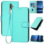 For OPPO A5 2020/A9 2020/A11x/A11 YX0070 Carbon Fiber Buckle Leather Phone Case with Lanyard(Light Blue)