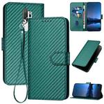 For OPPO A5 2020/A9 2020/A11x/A11 YX0070 Carbon Fiber Buckle Leather Phone Case with Lanyard(Dark Green)