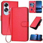 For OPPO A60 YX0070 Carbon Fiber Buckle Leather Phone Case with Lanyard(Red)