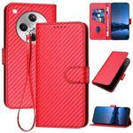 For OPPO Find X8 YX0070 Carbon Fiber Buckle Leather Phone Case with Lanyard(Red)