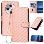 For OPPO Find X8 YX0070 Carbon Fiber Buckle Leather Phone Case with Lanyard(Pink)