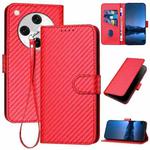 For OPPO Find X8 Pro YX0070 Carbon Fiber Buckle Leather Phone Case with Lanyard(Red)