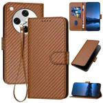 For OPPO Find X8 Pro YX0070 Carbon Fiber Buckle Leather Phone Case with Lanyard(Coffee)