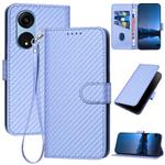 For OPPO A1 Pro / Reno8 T 5G Global YX0070 Carbon Fiber Buckle Leather Phone Case with Lanyard(Light Purple)