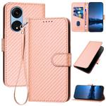 For OPPO A1 Pro / Reno8 T 5G Global YX0070 Carbon Fiber Buckle Leather Phone Case with Lanyard(Pink)