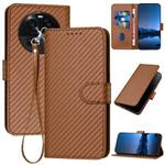 For OPPO Find X6 YX0070 Carbon Fiber Buckle Leather Phone Case with Lanyard(Coffee)