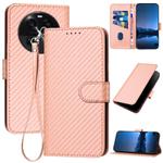 For OPPO Find X6 YX0070 Carbon Fiber Buckle Leather Phone Case with Lanyard(Pink)