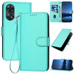 For OPPO Reno8 T 4G YX0070 Carbon Fiber Buckle Leather Phone Case with Lanyard(Light Blue)