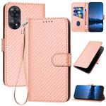 For OPPO Reno8 T 4G YX0070 Carbon Fiber Buckle Leather Phone Case with Lanyard(Pink)