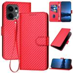 For OPPO Reno13 F 4G / 5G YX0070 Carbon Fiber Buckle Leather Phone Case with Lanyard(Red)