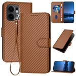 For OPPO Reno13 F 4G / 5G YX0070 Carbon Fiber Buckle Leather Phone Case with Lanyard(Coffee)