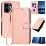 For OPPO Reno13 F 4G / 5G YX0070 Carbon Fiber Buckle Leather Phone Case with Lanyard(Pink)