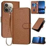 For OPPO A5 Pro 5G YX0070 Carbon Fiber Buckle Leather Phone Case with Lanyard(Coffee)