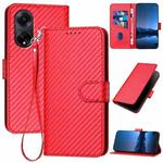 For OPPO A98 5G YX0070 Carbon Fiber Buckle Leather Phone Case with Lanyard(Red)