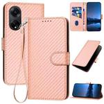 For OPPO A98 5G YX0070 Carbon Fiber Buckle Leather Phone Case with Lanyard(Pink)
