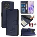 For itel A05s Cat Rat Embossed Pattern RFID Leather Phone Case with Lanyard(Blue)