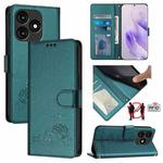 For itel A70 Cat Rat Embossed Pattern RFID Leather Phone Case with Lanyard(Peacock Green)