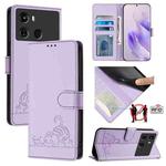 For itel P40 Cat Rat Embossed Pattern RFID Leather Phone Case with Lanyard(Purple)