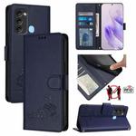 For itel S17 S661W / Vision 3 Cat Rat Embossed Pattern RFID Leather Phone Case with Lanyard(Blue)
