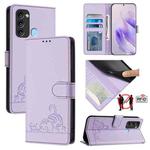 For itel S17 S661W / Vision 3 Cat Rat Embossed Pattern RFID Leather Phone Case with Lanyard(Purple)