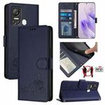 For itel S18 / Vision 5 Cat Rat Embossed Pattern RFID Leather Phone Case with Lanyard(Blue)