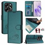 For itel S23+ Cat Rat Embossed Pattern RFID Leather Phone Case with Lanyard(Peacock Green)