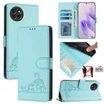 For itel S23 S665L Cat Rat Embossed Pattern RFID Leather Phone Case with Lanyard(Mint Green)