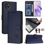 For itel S23 S665L Cat Rat Embossed Pattern RFID Leather Phone Case with Lanyard(Blue)