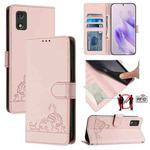 For itel A23 Pro / A17 Cat Rat Embossed Pattern RFID Leather Phone Case with Lanyard(Pink)