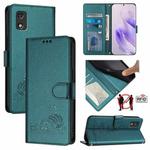 For itel A23 Pro / A17 Cat Rat Embossed Pattern RFID Leather Phone Case with Lanyard(Peacock Green)