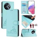 For itel S24 Cat Rat Embossed Pattern RFID Leather Phone Case with Lanyard(Mint Green)