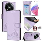 For itel RS4/S666LN Cat Rat Embossed Pattern RFID Leather Phone Case with Lanyard(Purple)