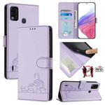 For itel A48 Cat Rat Embossed Pattern RFID Leather Phone Case with Lanyard(Purple)