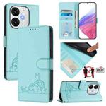 For itel A80 4G Cat Rat Embossed Pattern RFID Leather Phone Case with Lanyard(Mint Green)