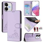 For itel A80 4G Cat Rat Embossed Pattern RFID Leather Phone Case with Lanyard(Purple)